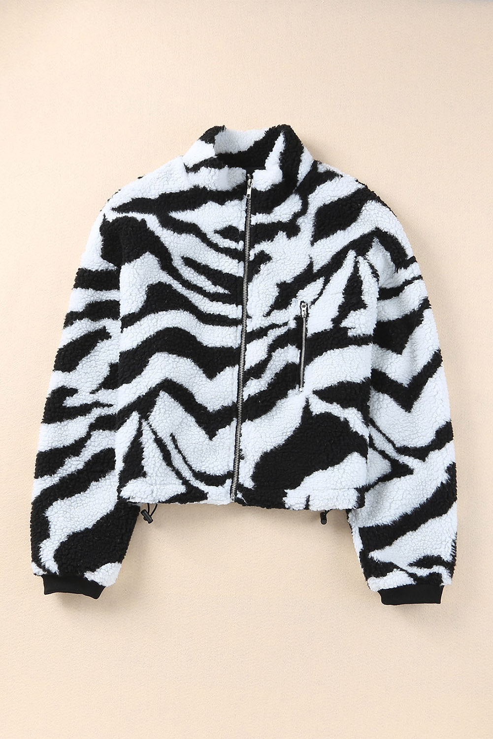 Zebra Teddy Zip-up High Neck Jacket