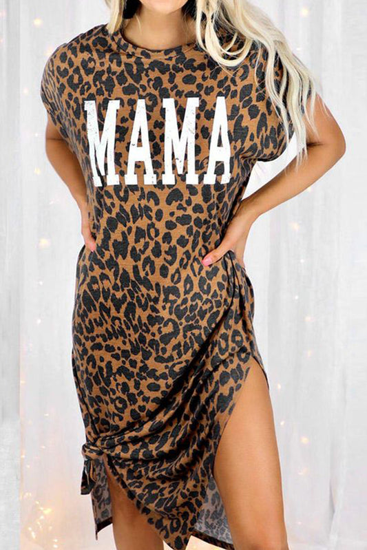 MAMA Letter Print Slit T-Shirt Dress