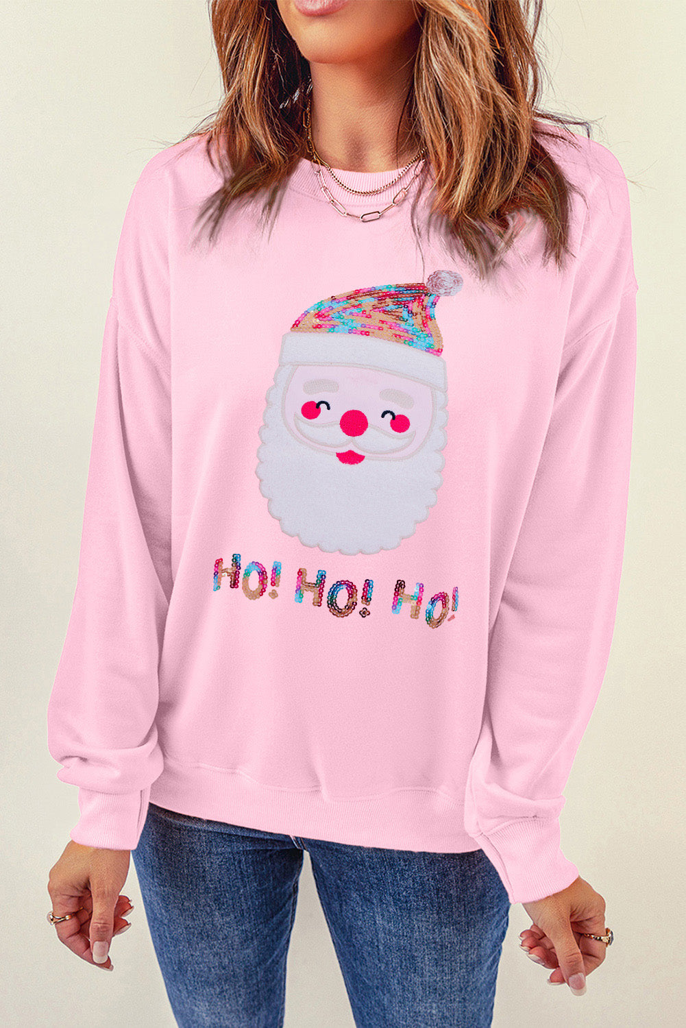 Fiery Red HO HO HO Sequined Santa Claus Sweatshirt