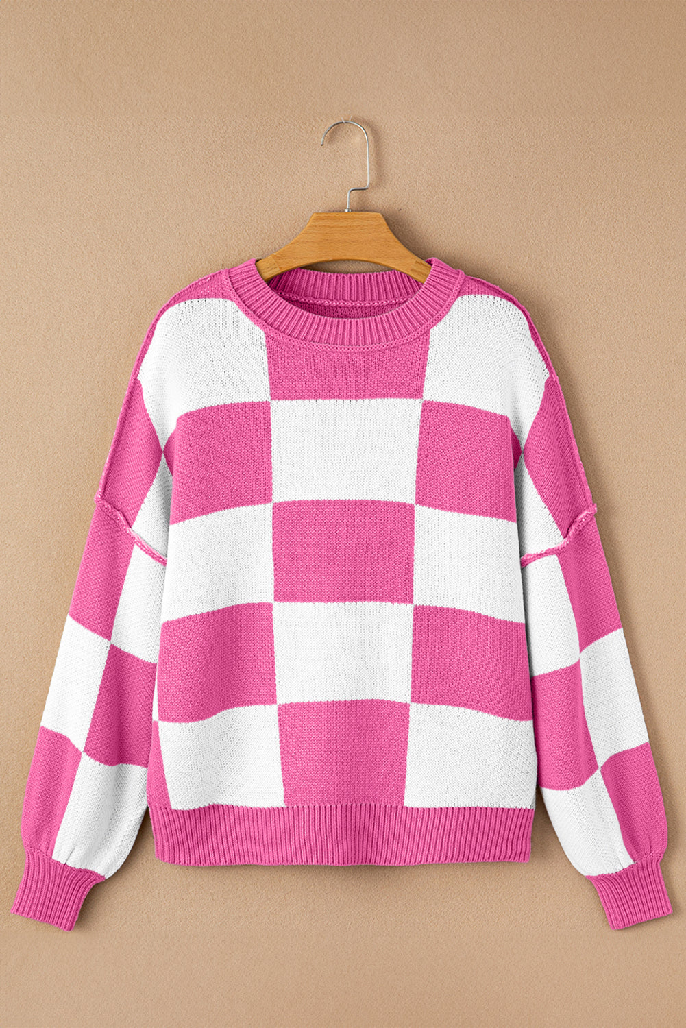 Orange Checkered Bishop Sleeve Sweater