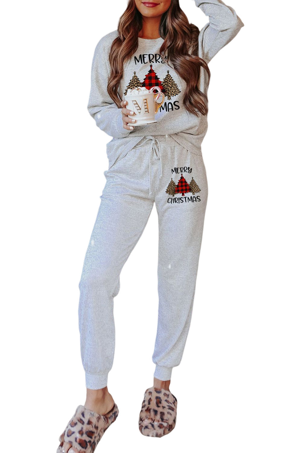 Merry Christmas Trees Print Two Piece Loungewear