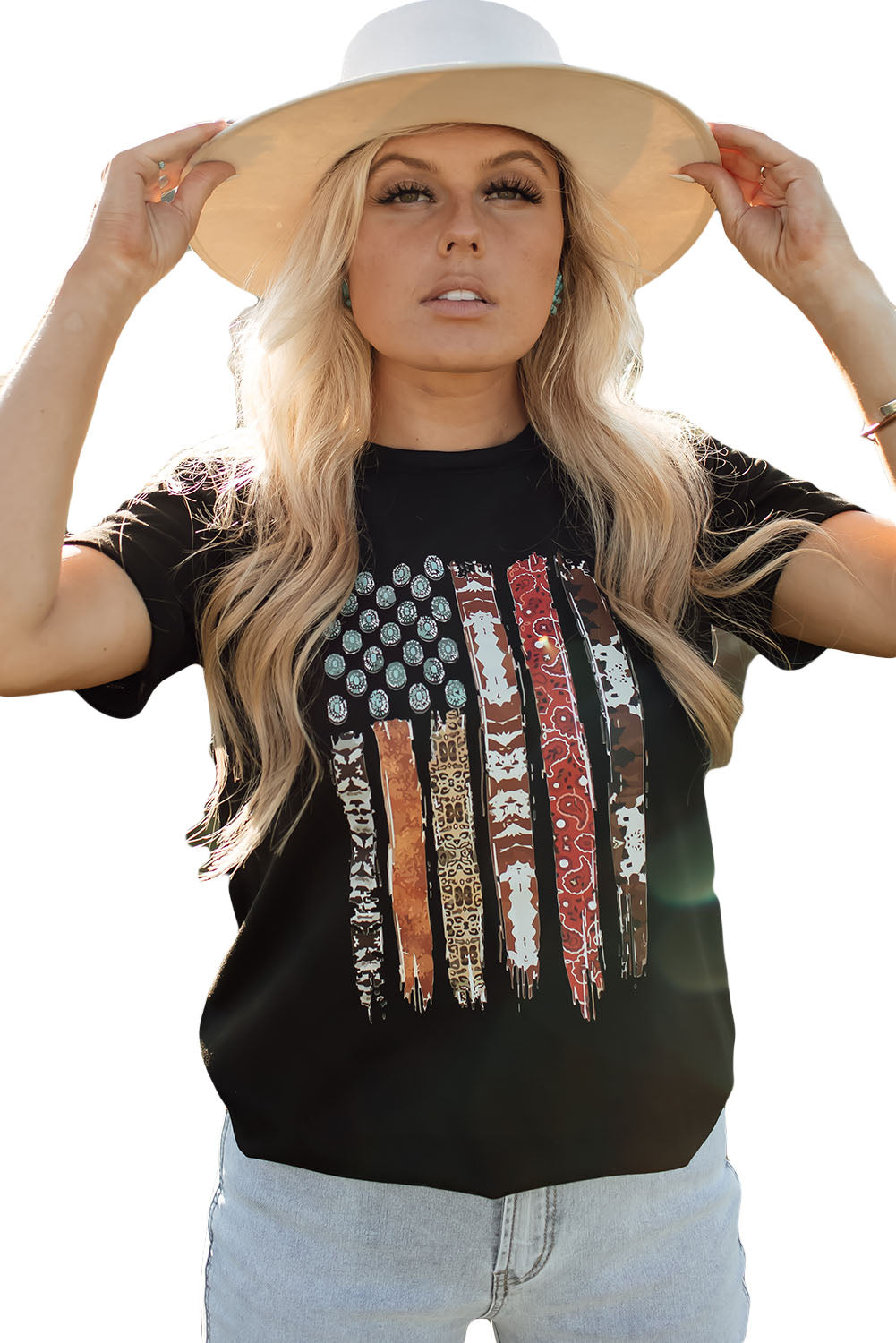 Western American Flag Print Short Sleeve Graphic Tee