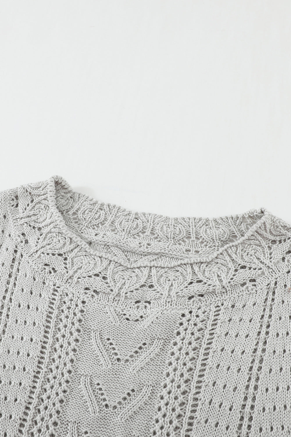 Gray Crochet Lace Pointelle Knit Sweater