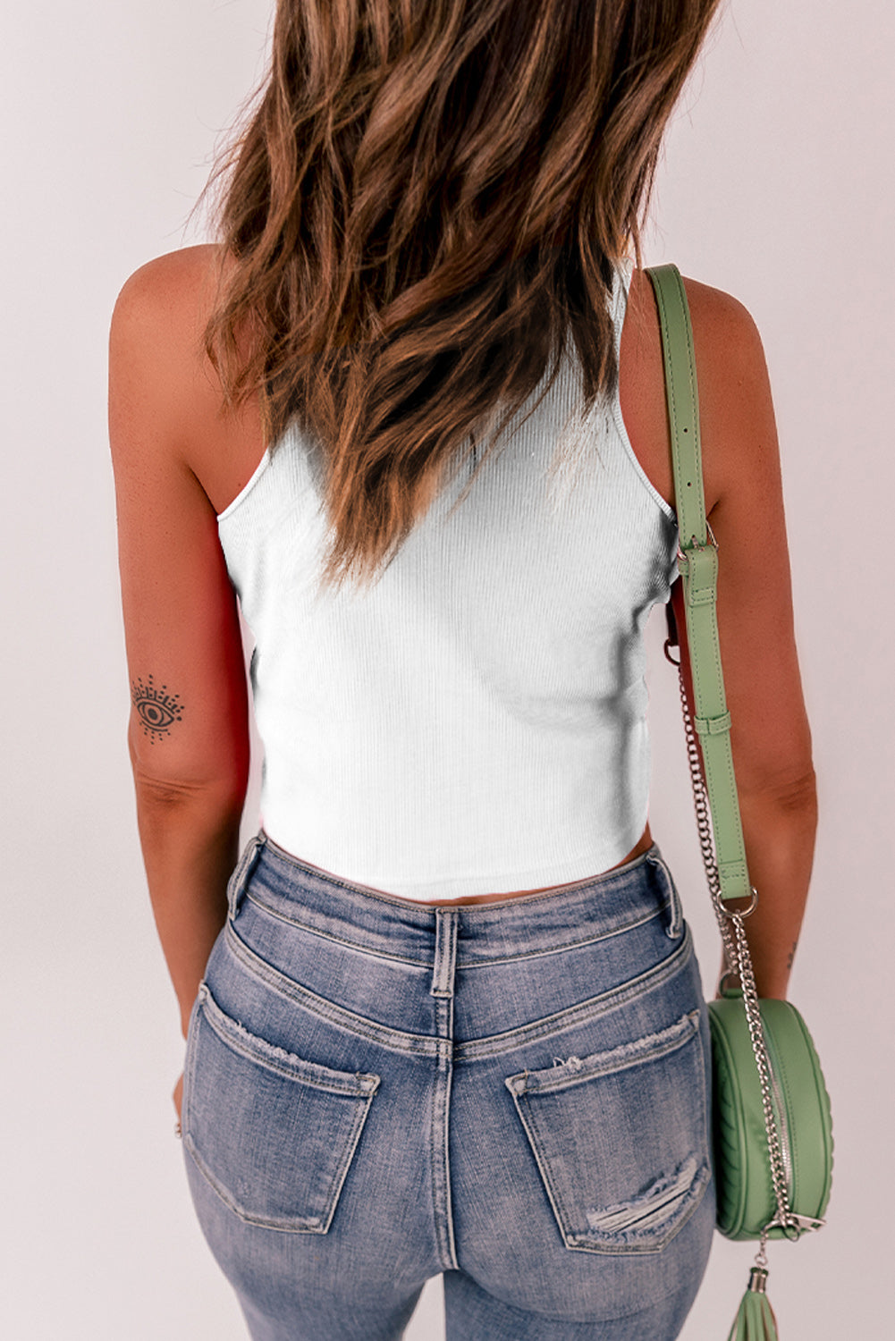 Gray Rib Knit Crew Neck Sleeveless Crop Top