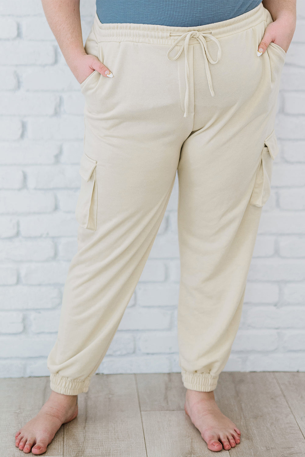 Gray Blue Elastic Waist Side Pocket Plus Size Jogger Pants