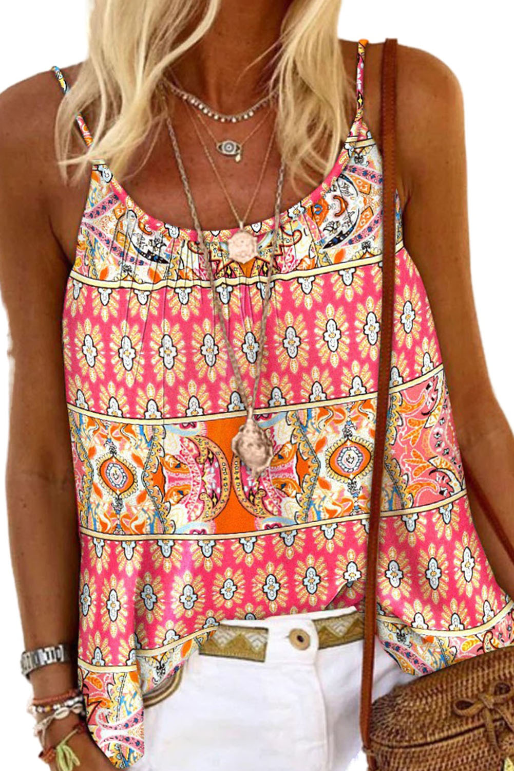 Bohemian Print Spaghetti Strap Flowy Tank Top