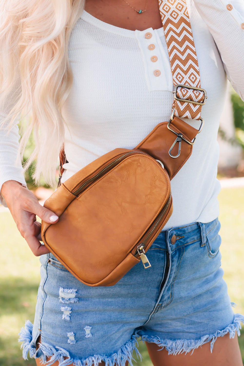 Faux Leather Zipped Crossbody Chest Bag