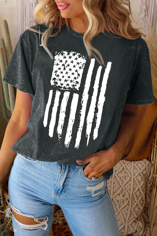 Vintage American Flag Graphic Print Crew Neck Top