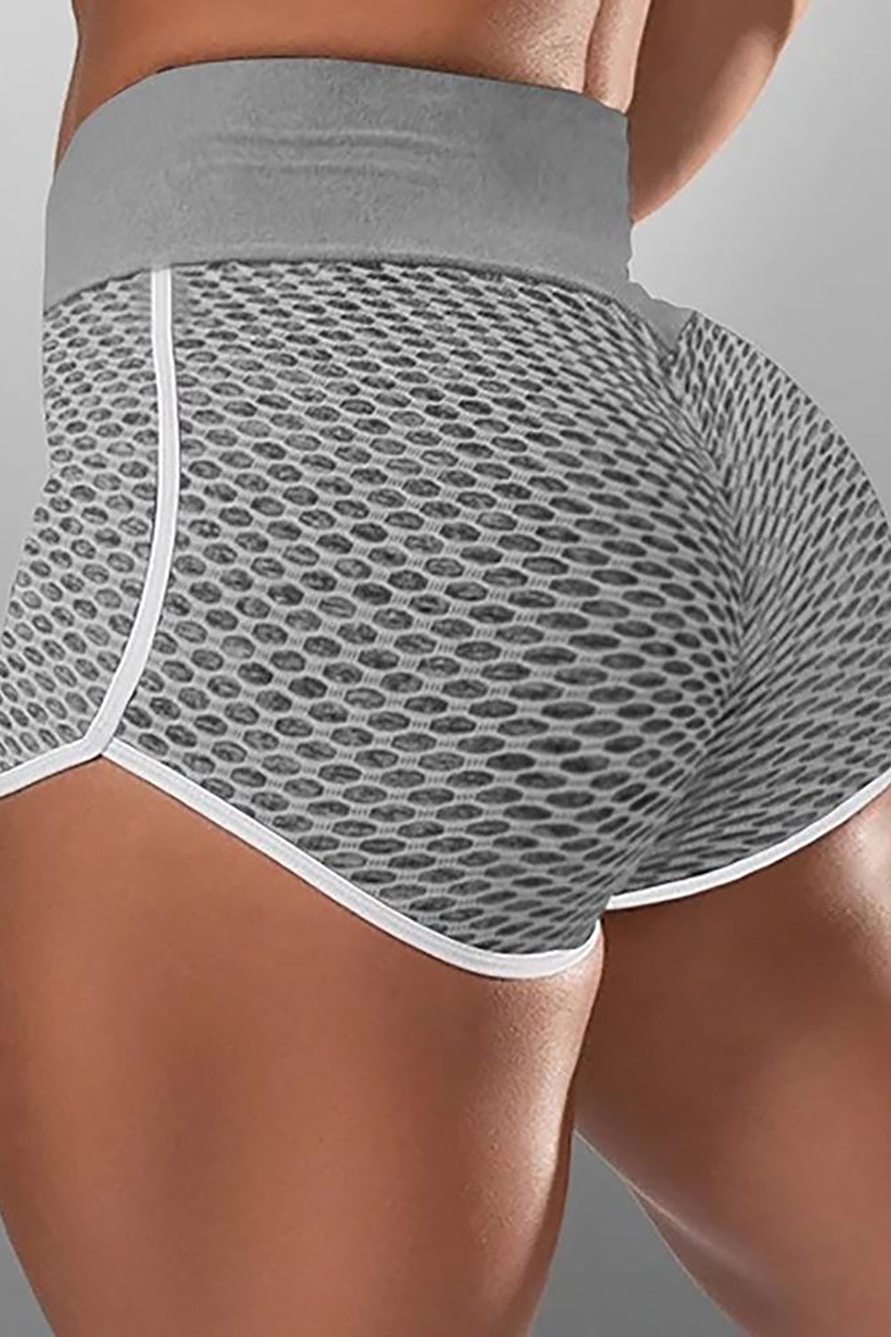 High Waist Honeycomb Contrast Stripes Butt Lifting Yoga Shorts