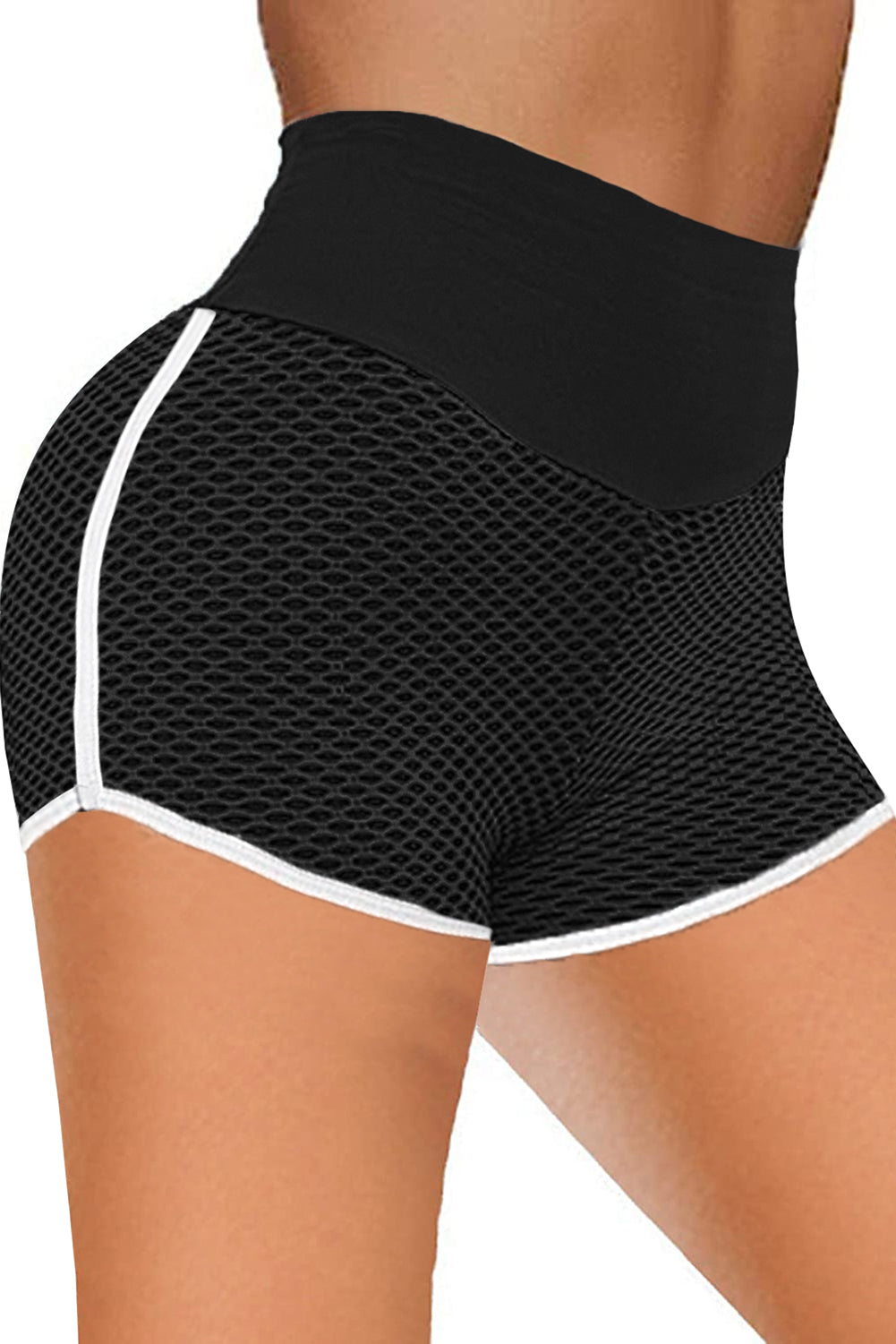 High Waist Honeycomb Contrast Stripes Butt Lifting Yoga Shorts