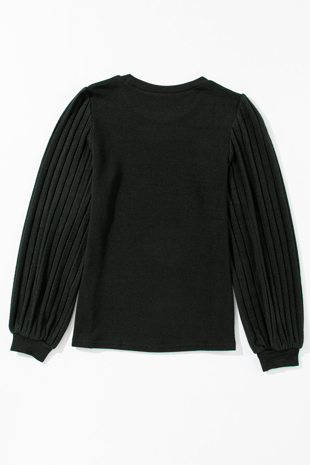 Black Contrast Ribbed Bishop Sleeve Top