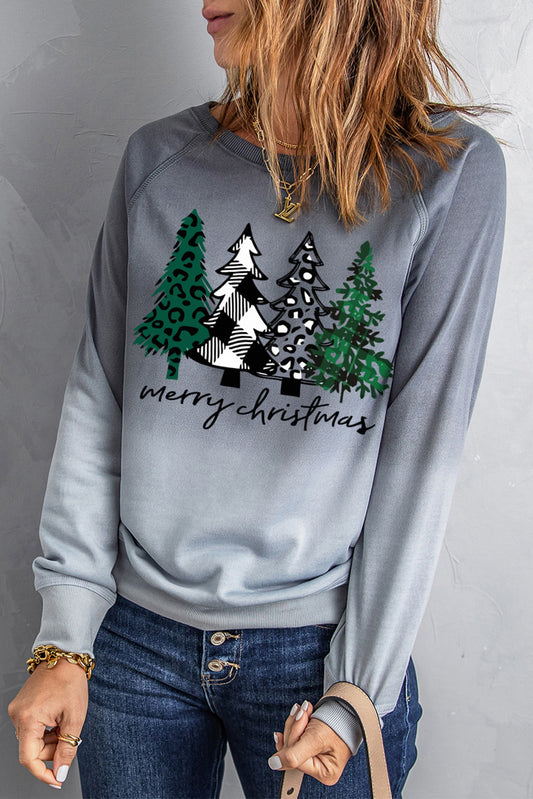 Merry Christmas Tree Gradient Color Print Graphic Sweatshirt