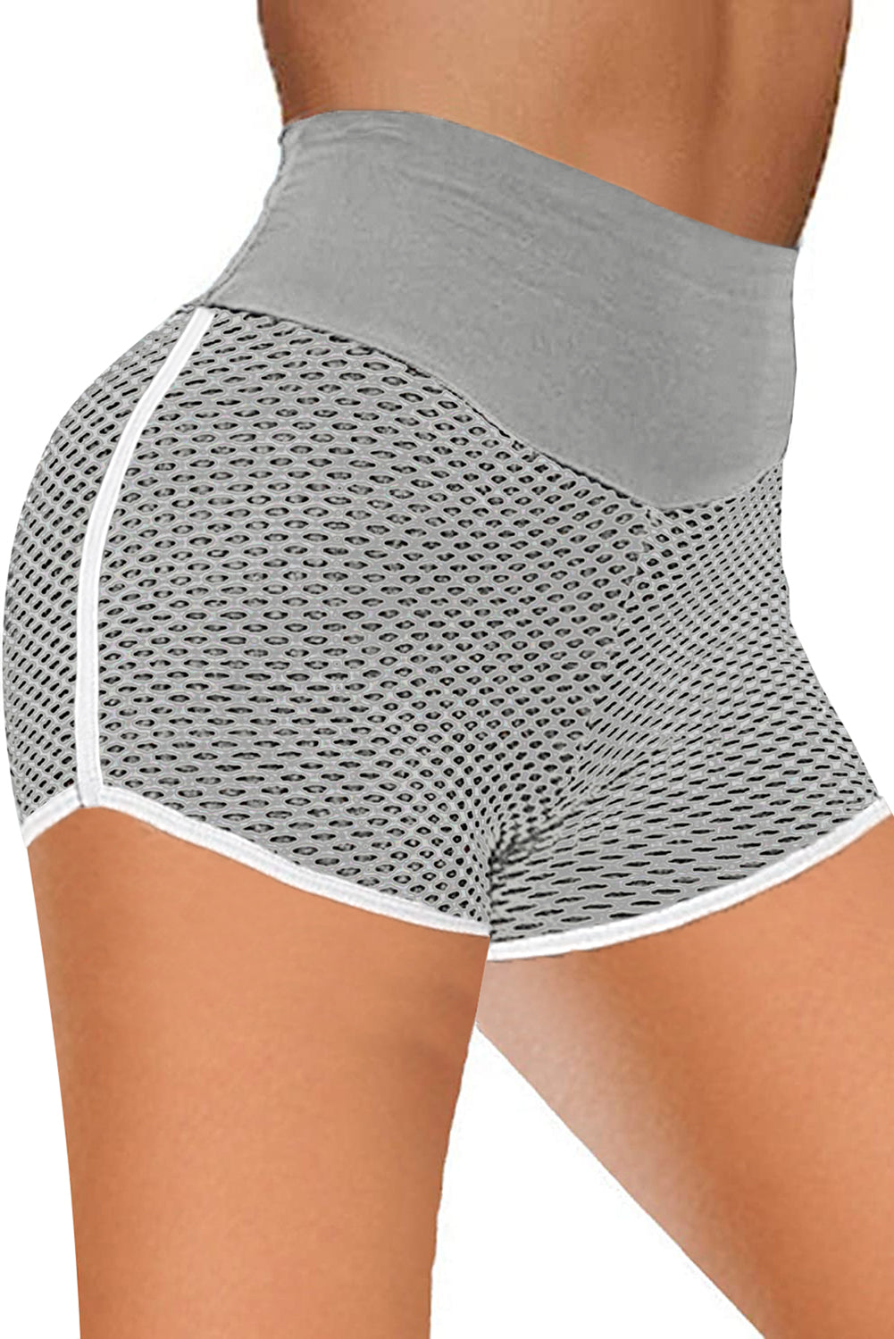 High Waist Honeycomb Contrast Stripes Butt Lifting Yoga Shorts