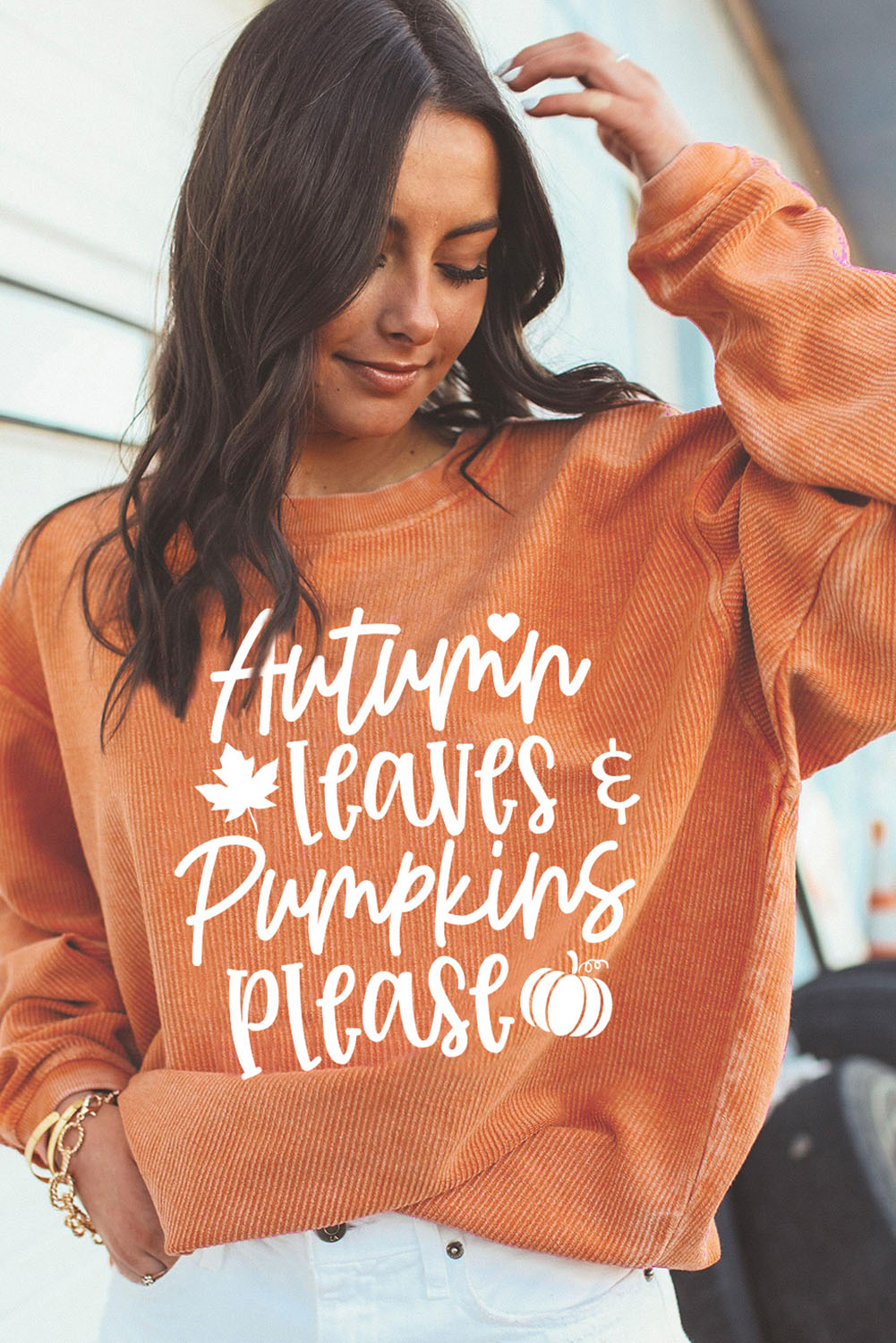 Autumn Leaves Pumpkins Please Ribbed Oversized Sweatshirt