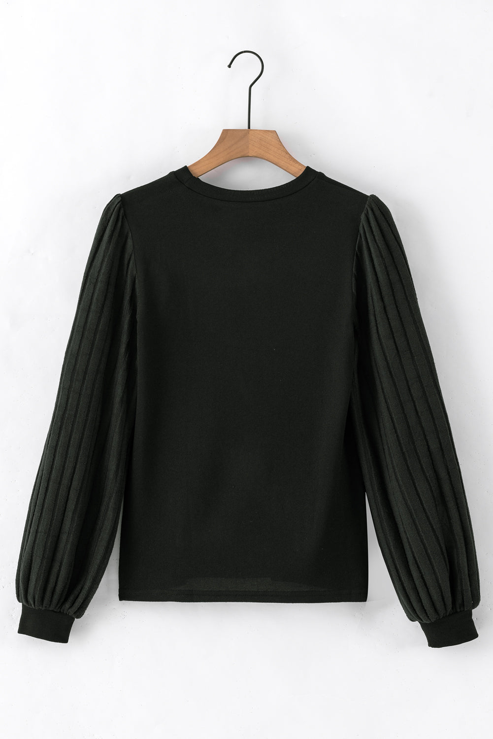 Black Contrast Ribbed Bishop Sleeve Top