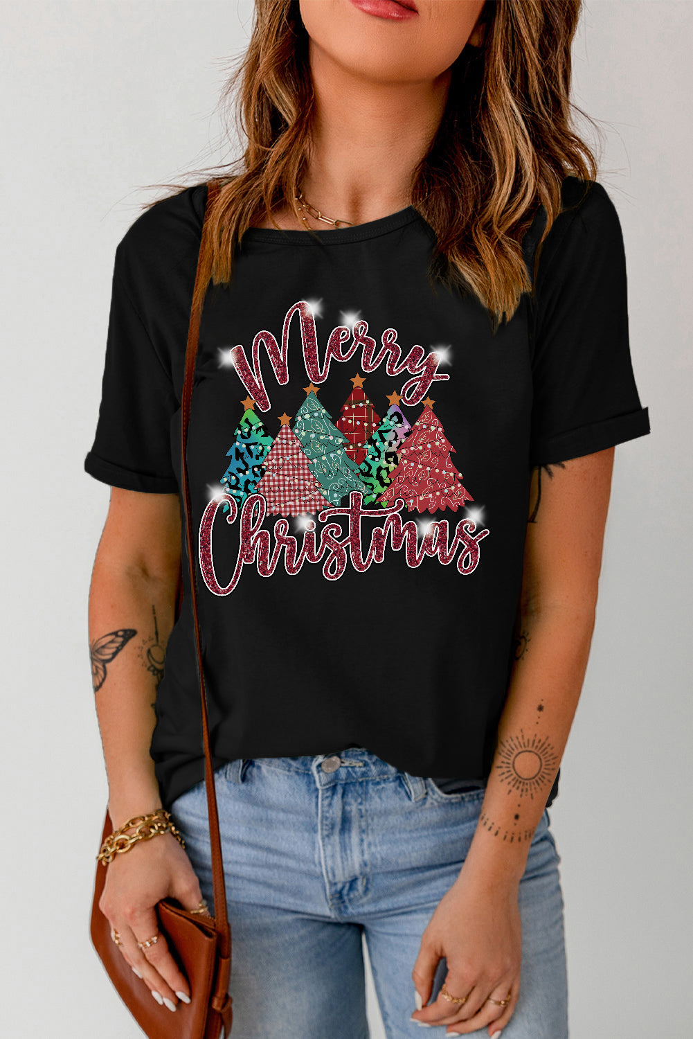 Merry Christmas Tree Pattern Graphic Tee