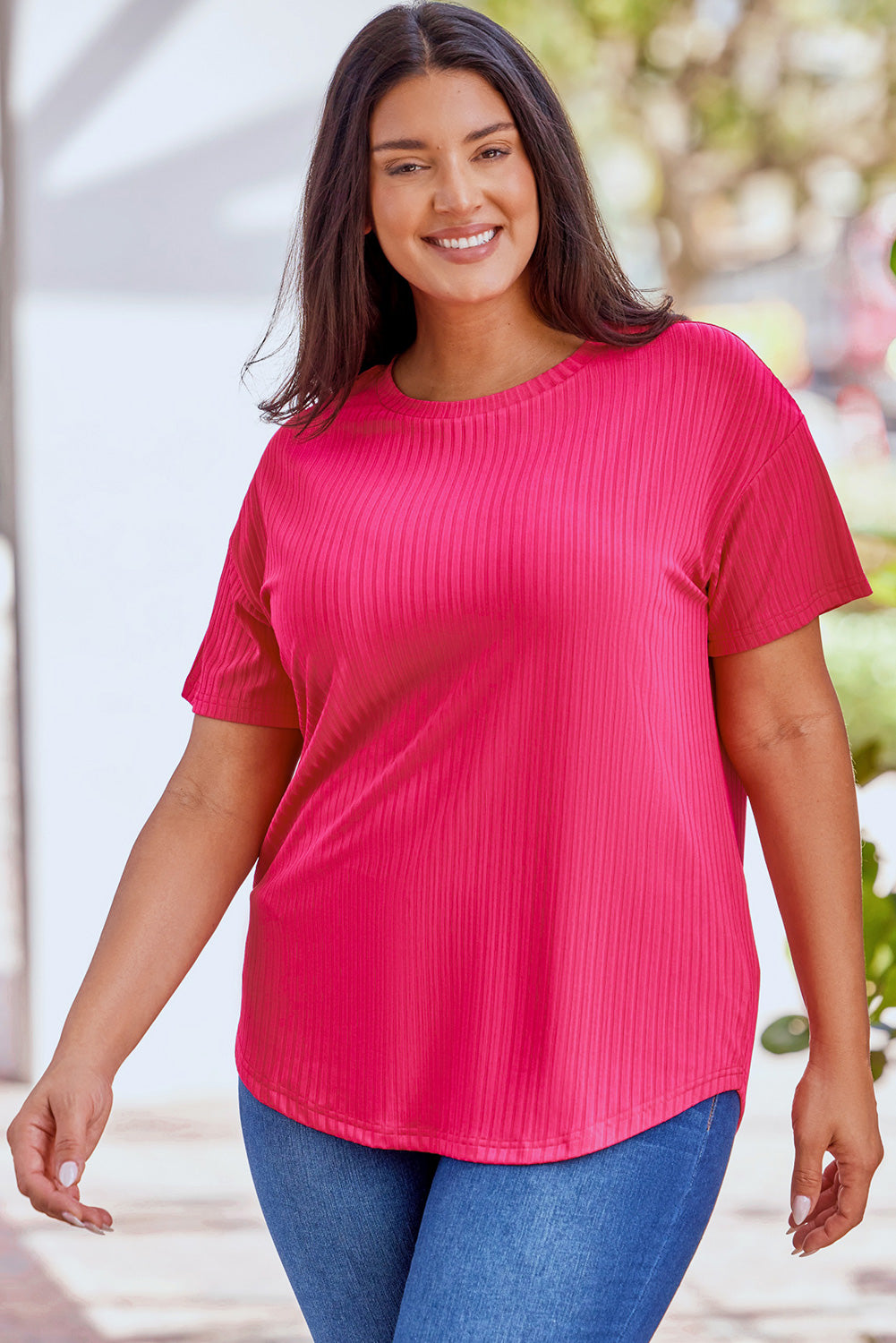 Plus Size Ribbed Knit T-shirt