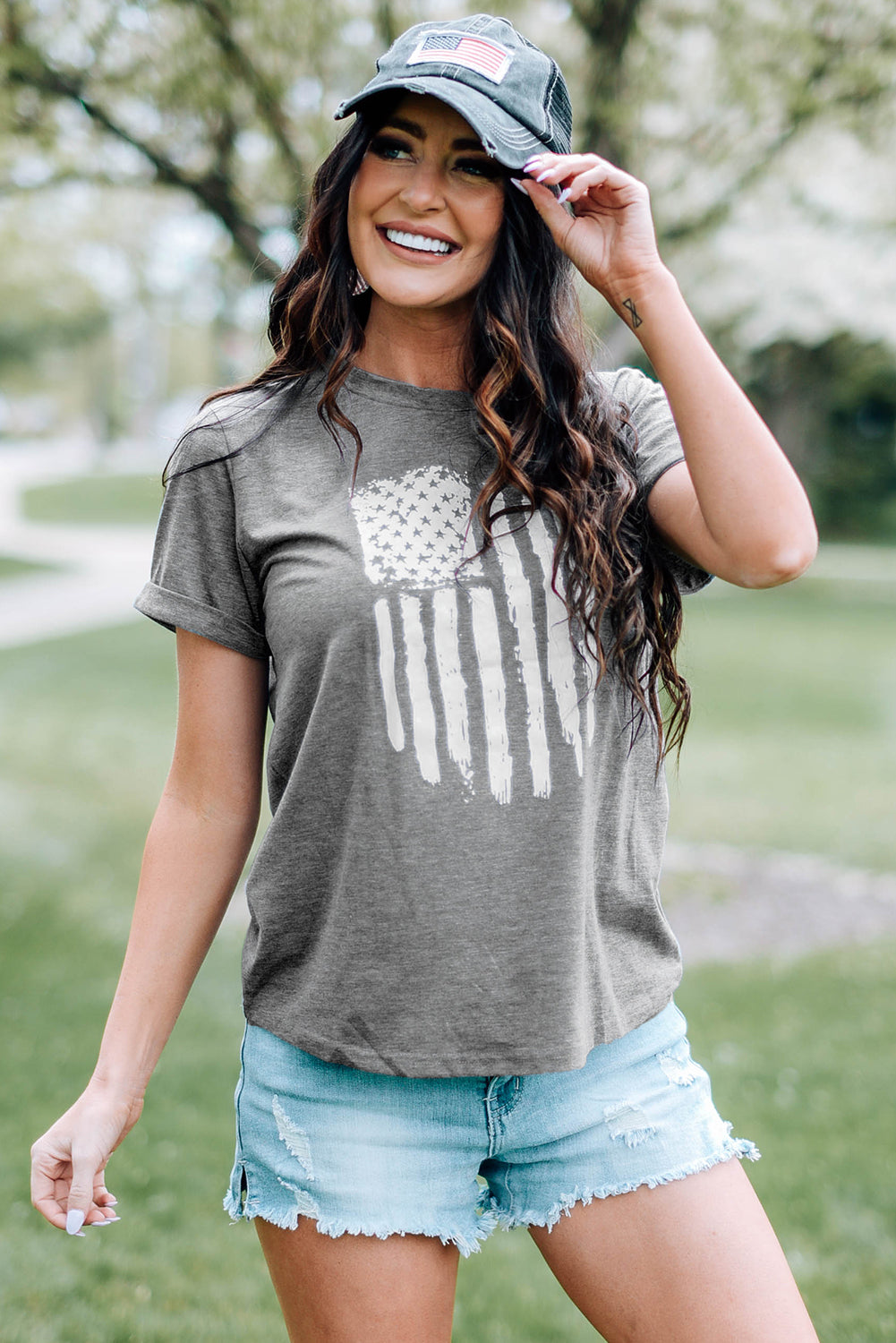 America Flag Print Short Sleeve Crewneck T-shirt