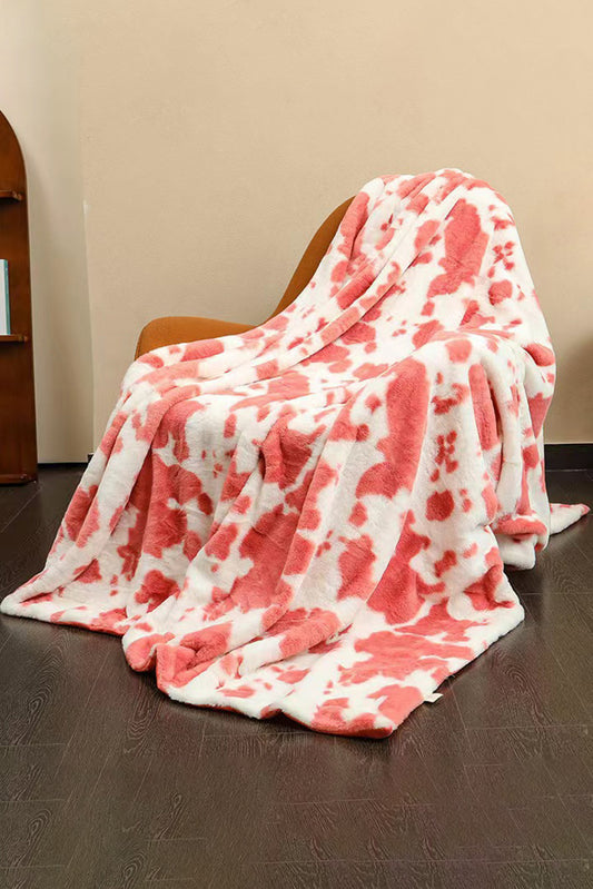 Apricot Powder Cow Print Flannel Blanket 150*200cm