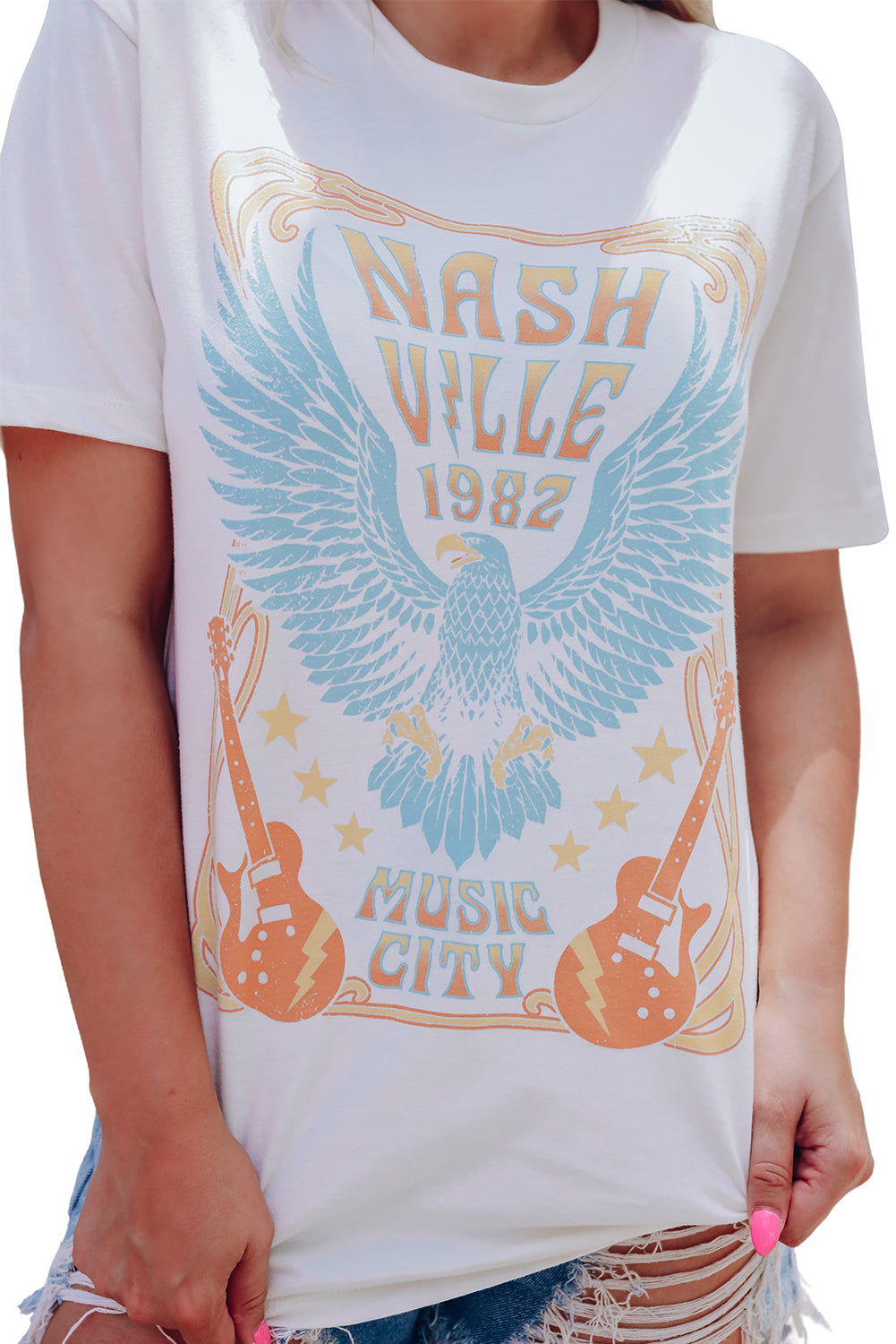 NASHVILLE 1982 Eagle Graphic Print Casual T Shirt