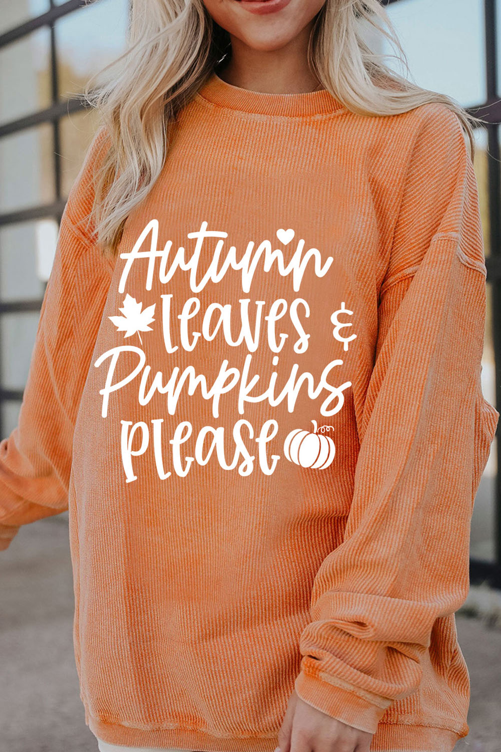 Autumn Leaves Pumpkins Please Ribbed Oversized Sweatshirt