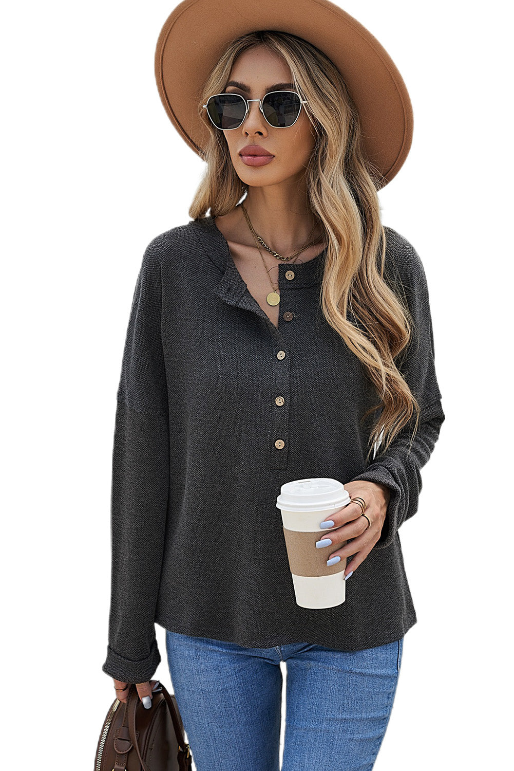 Gray Buttoned Loose Long Sleeve Shirt