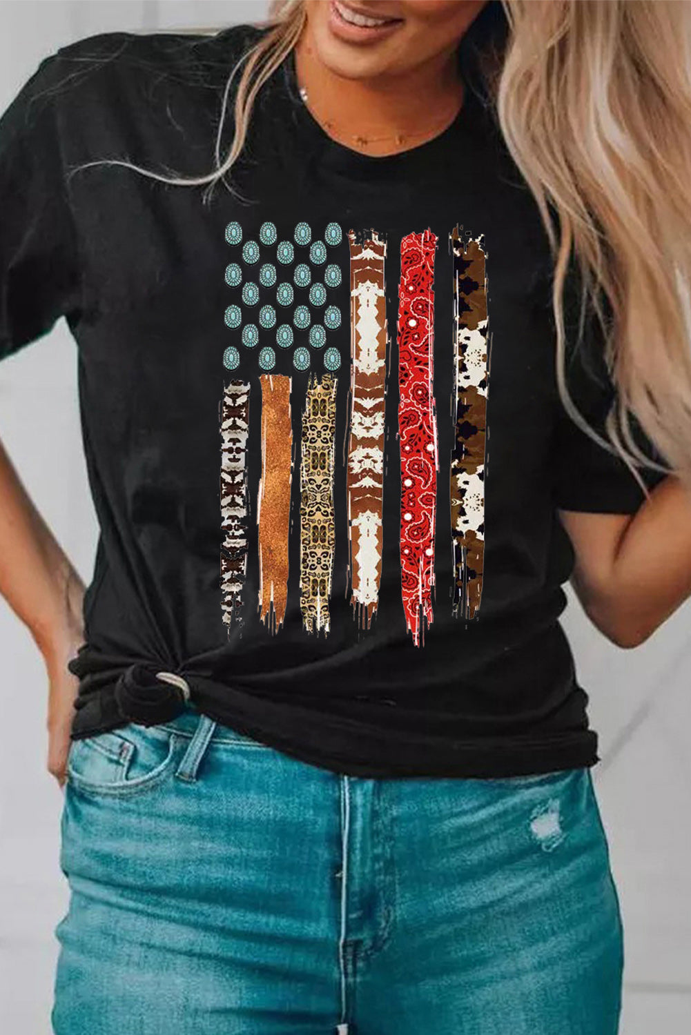 Western American Flag Print Short Sleeve Graphic Tee