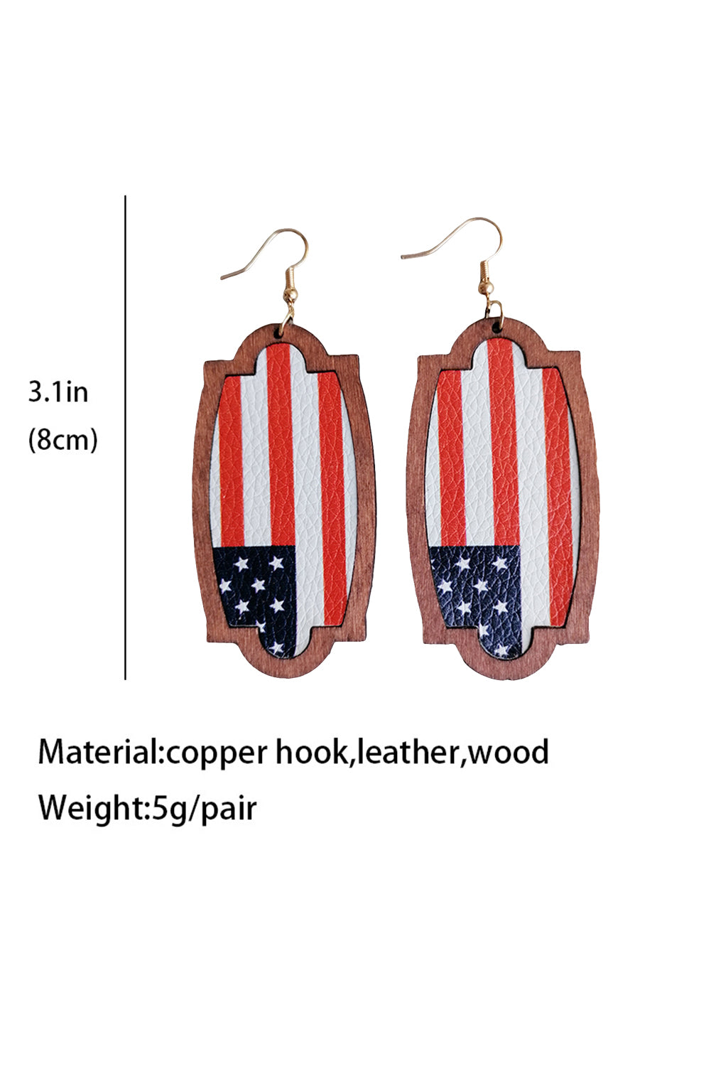 Blue Wood Frame Leather Flag Earrings