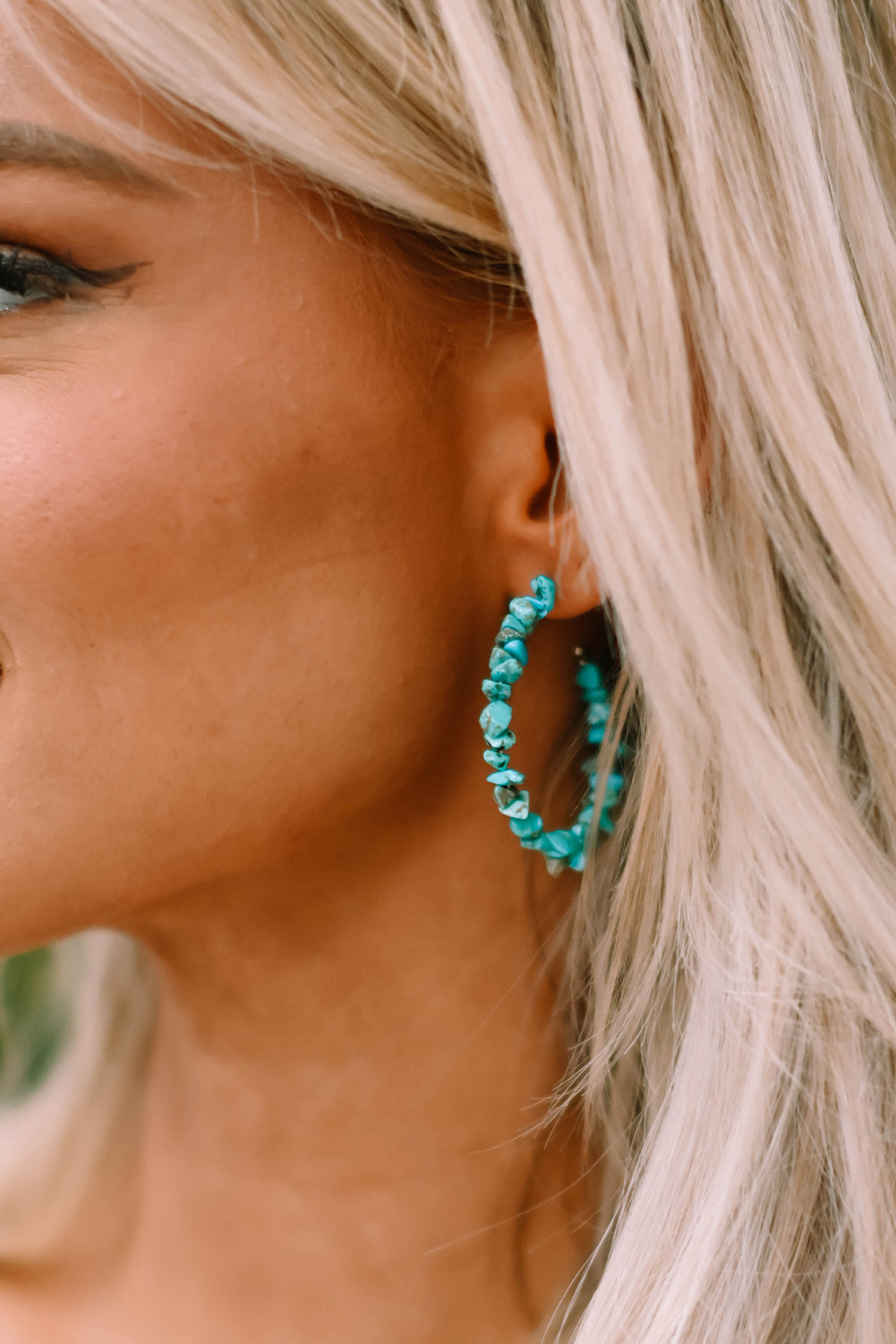 Beaded Turquoise Hoop Earrings