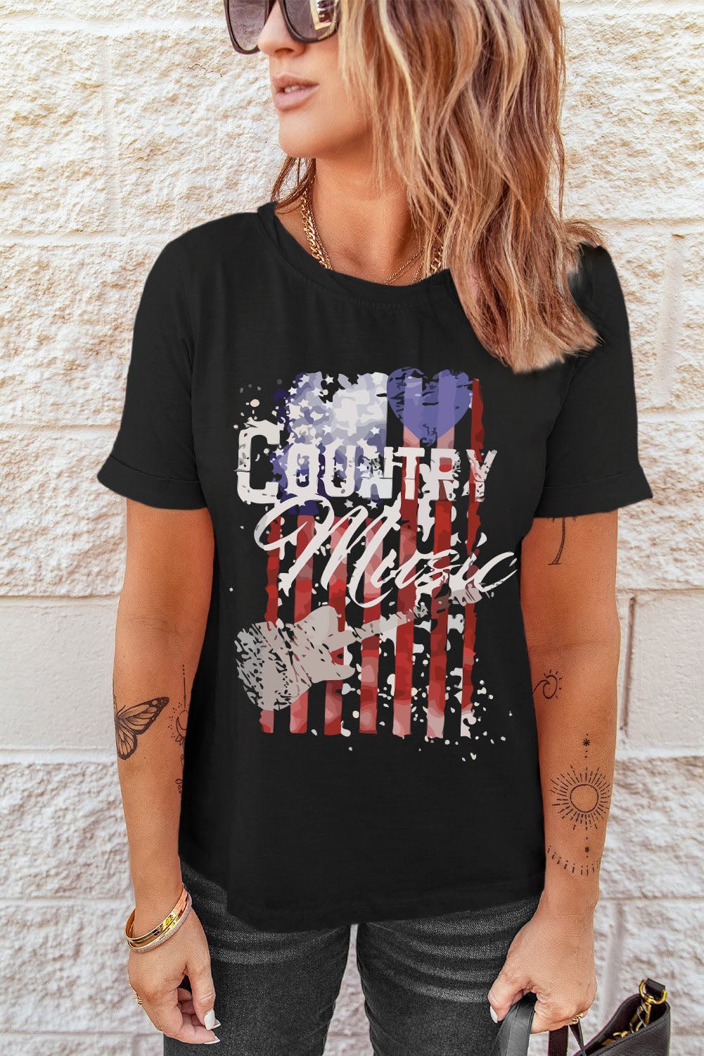 Country Music American Flag Print Short Sleeve T Shirt