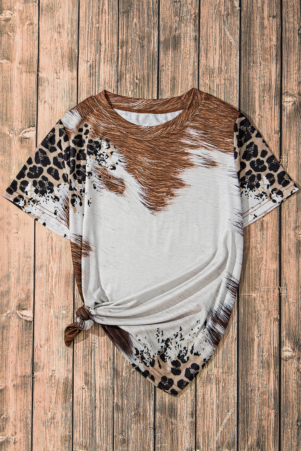 Chestnut Western Leopard Bleached Print Crew Neck T Shirt