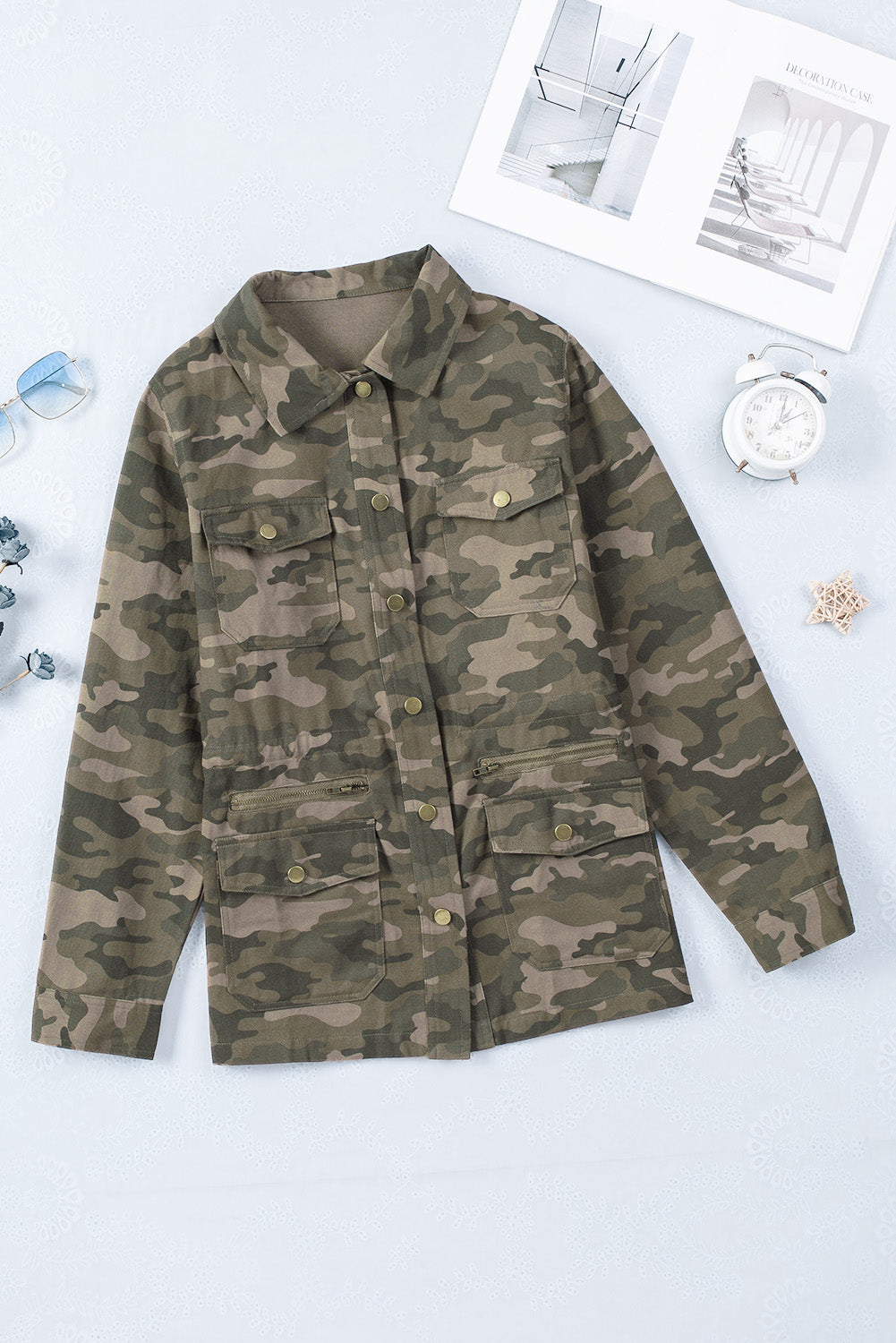 Camo Print Multi Pockets Button-up Jacket