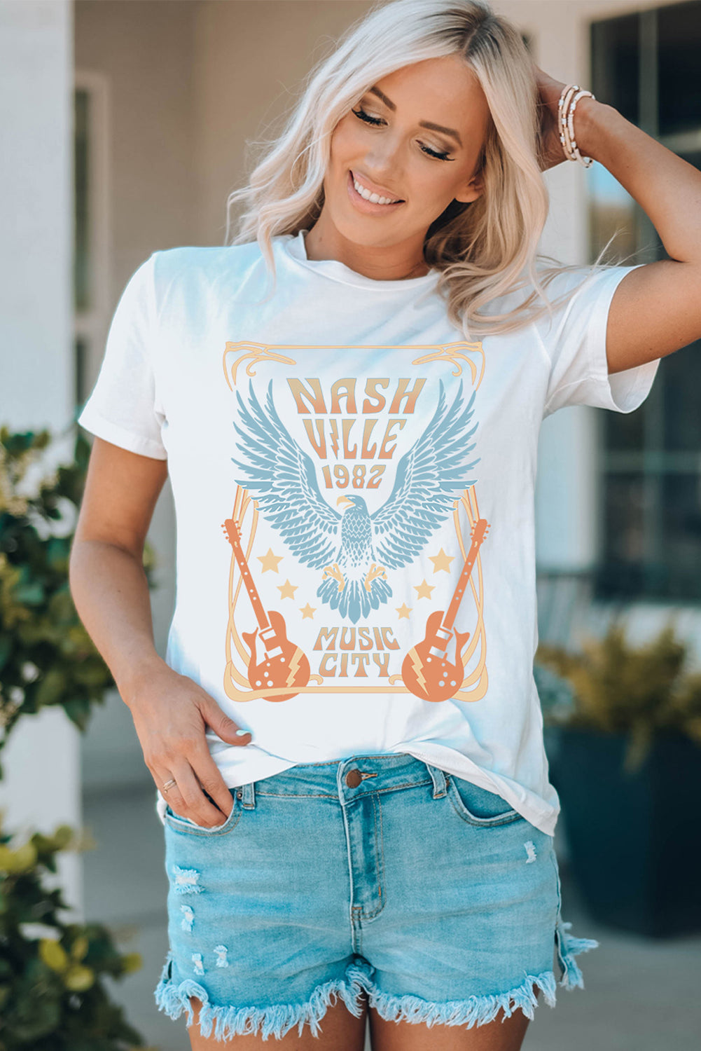 NASHVILLE 1982 Eagle Graphic Print Casual T Shirt