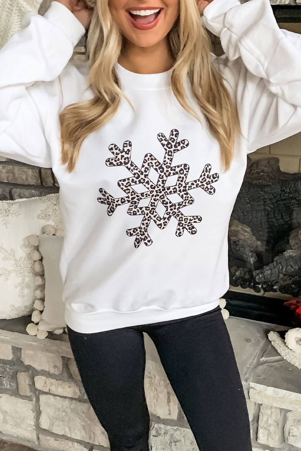 Leopard Snowflake Pullover Sweatshirt