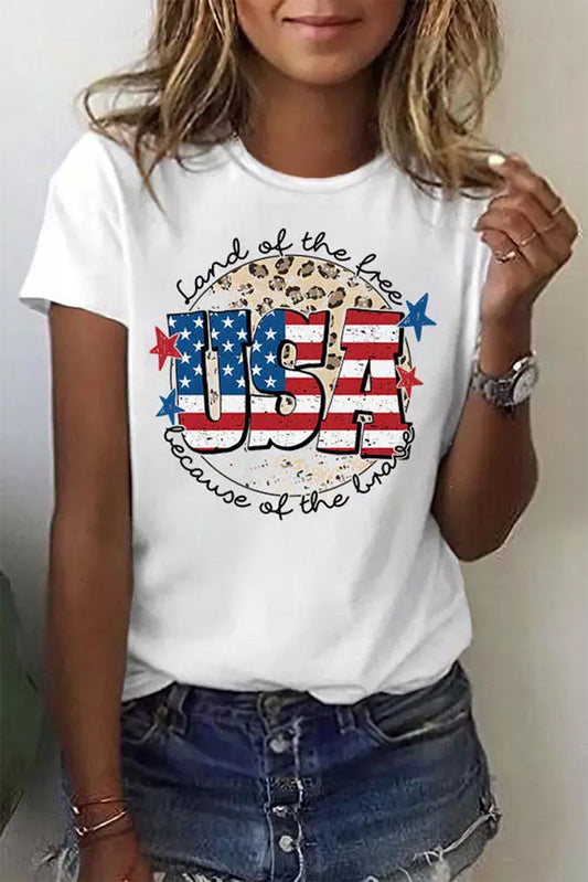 USA Flag Slogan Graphic Print Short Sleeve T Shirt