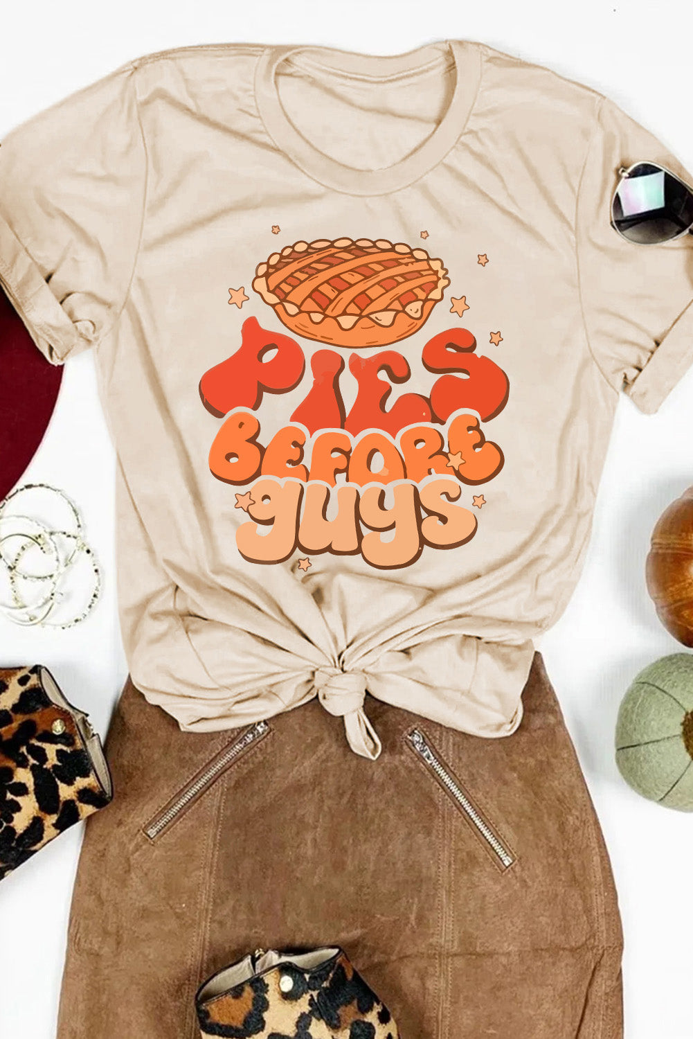 Khaki PIES BEFORE GUYS Thanksgiving Fashion Tee