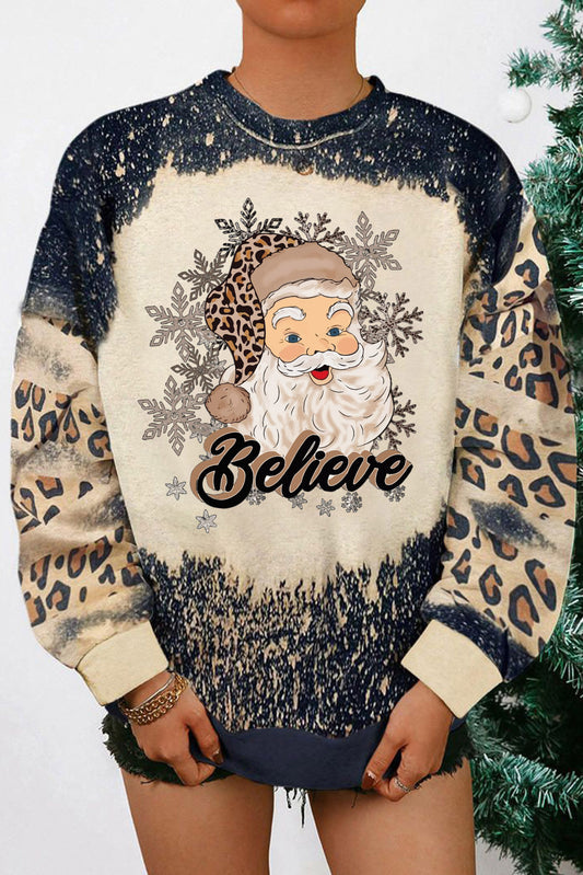 Believe Santa Clause Bleach Print Graphic Sweatshirt