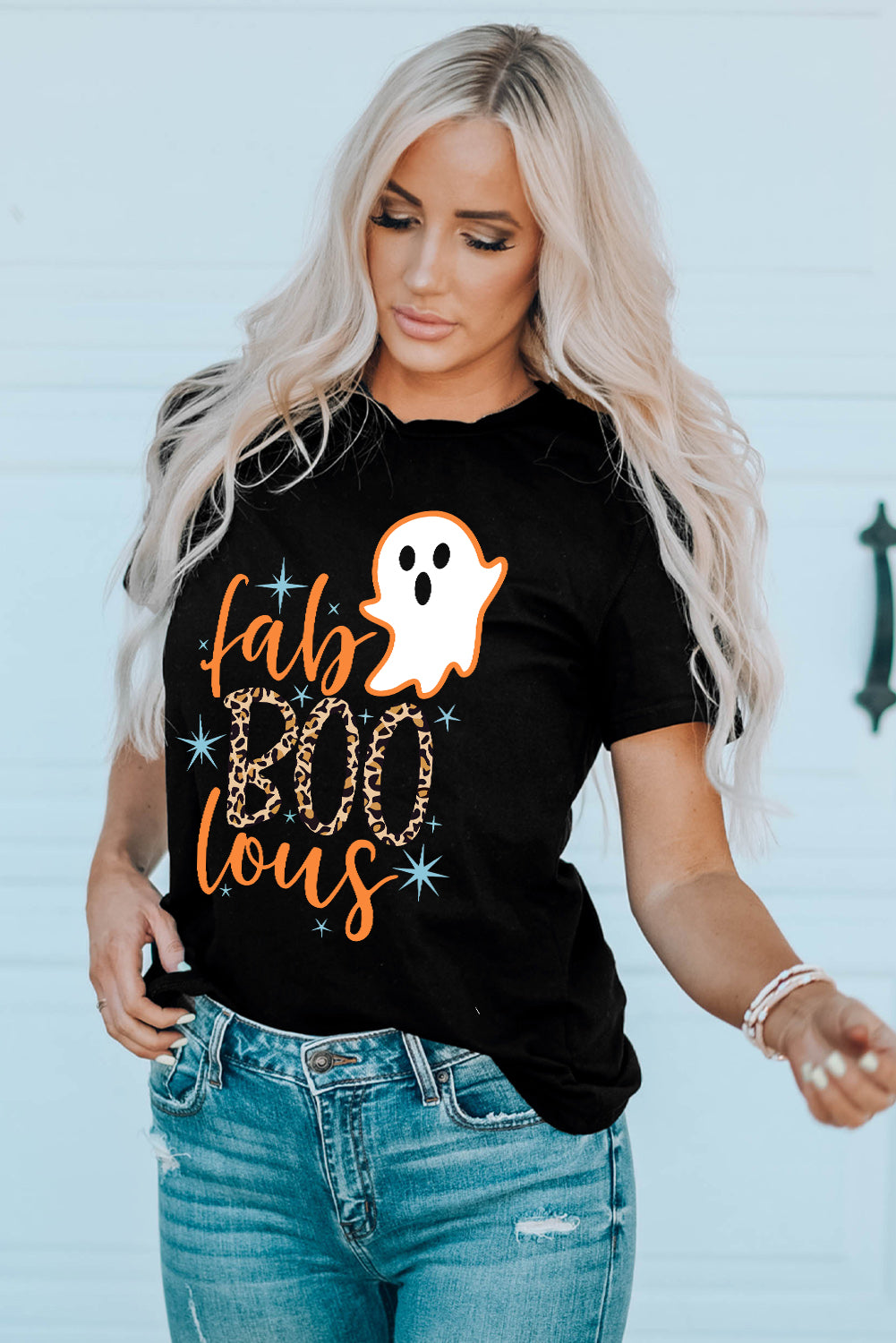 Fab Boo Lous Ghost Print Short Sleeve Graphic Tee