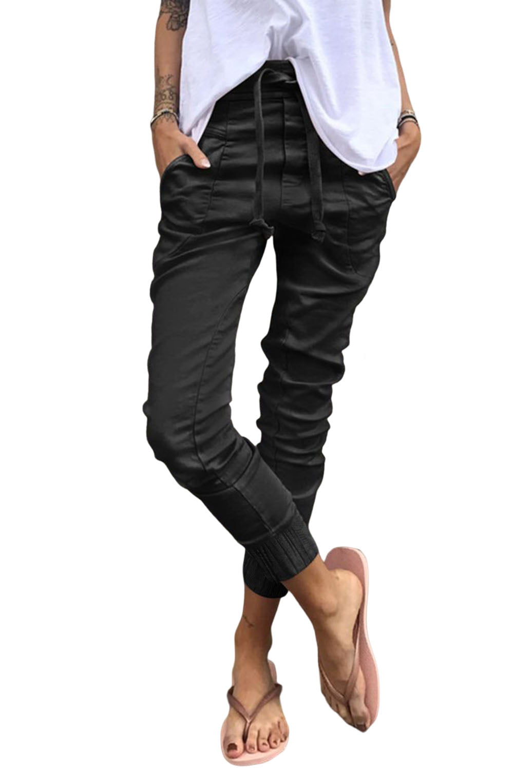 High Waist Drawstring Pocketed Pants