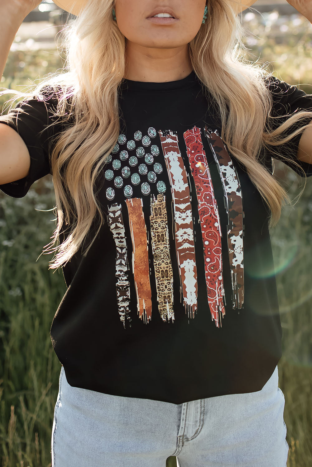 Western American Flag Print Short Sleeve Graphic Tee