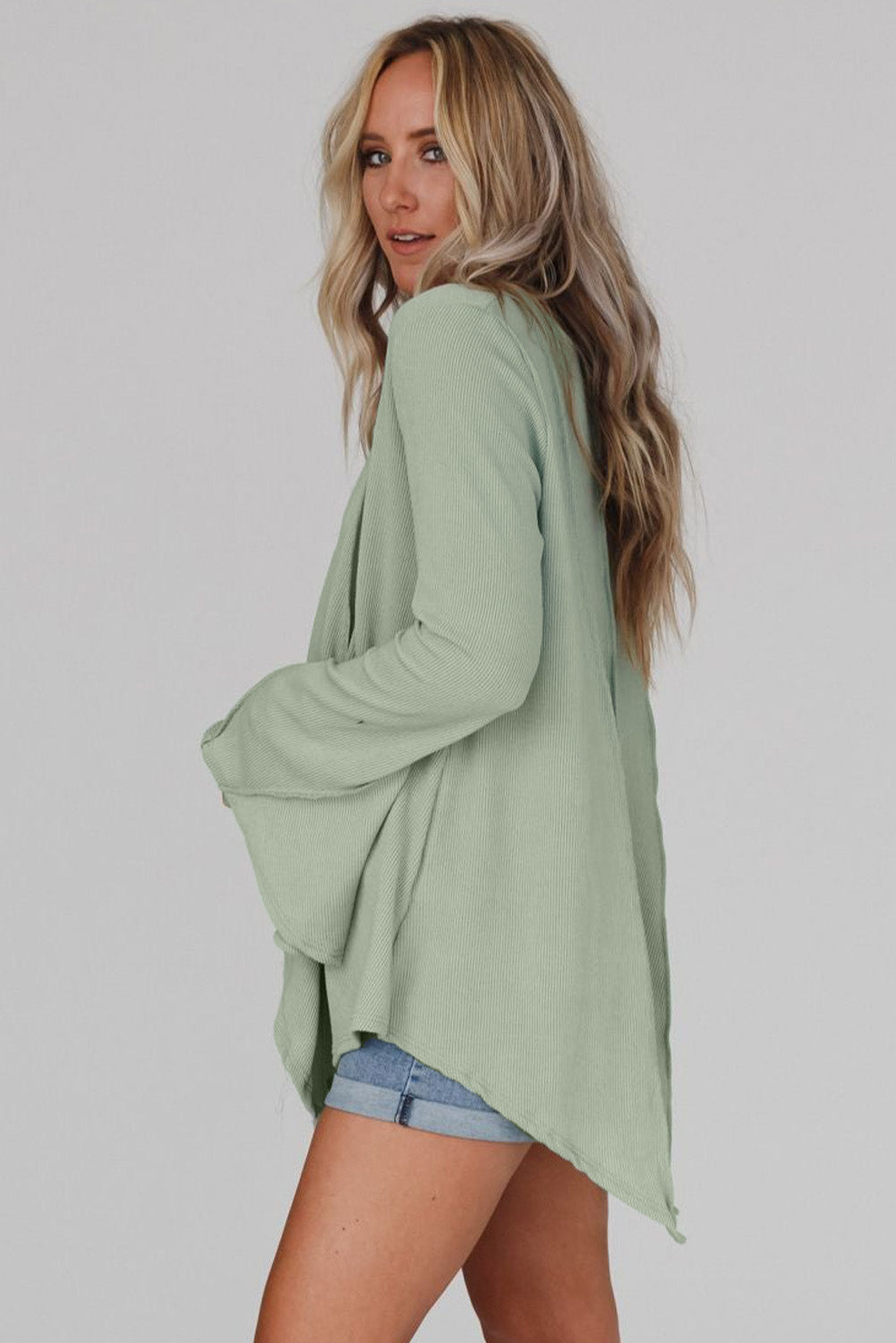 Ribbed Expose Seam Bell Sleeve Top