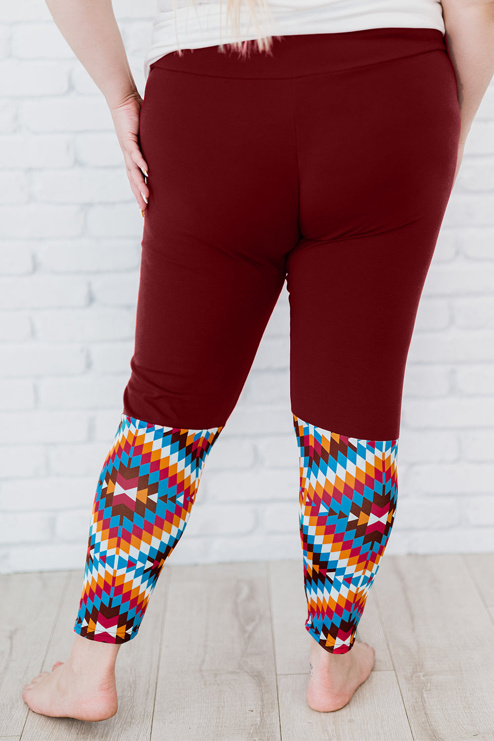 Red Red Aztec Splicing High Waist Plus Size Pants