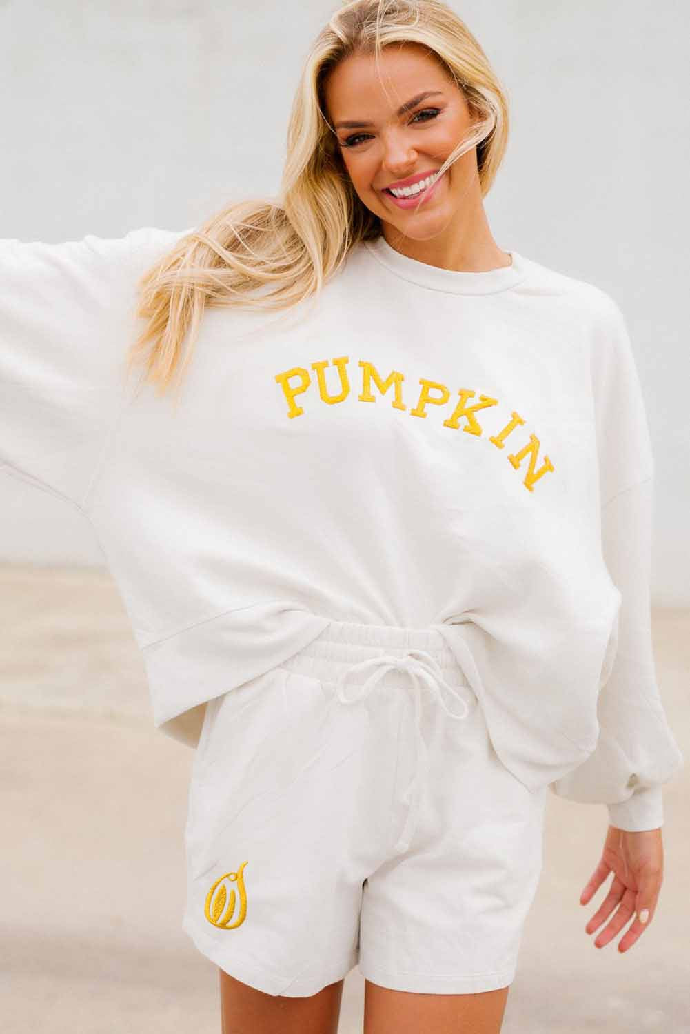 PUMPKIN Flocking Graphic Pullover Sweatshirt and Shorts Set