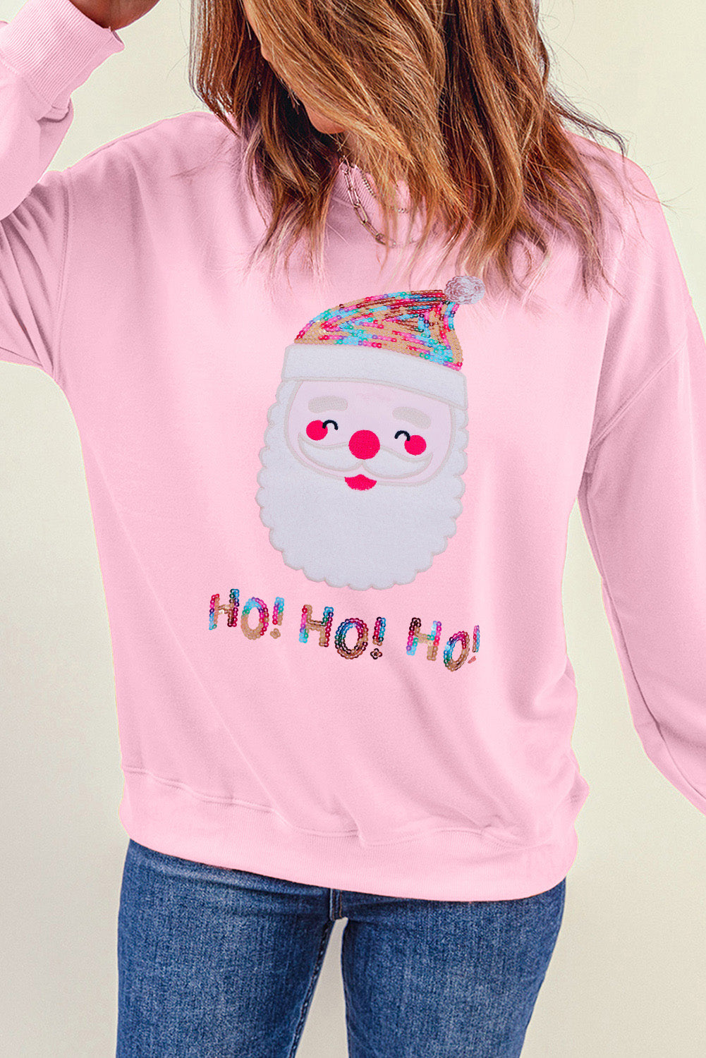 Fiery Red HO HO HO Sequined Santa Claus Sweatshirt