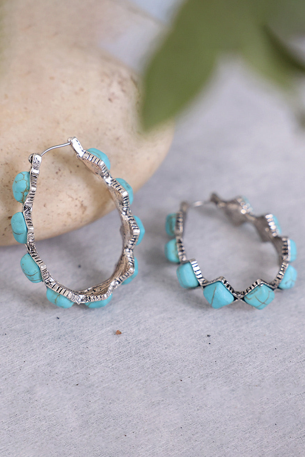 Square Turquoise Gem Earrings