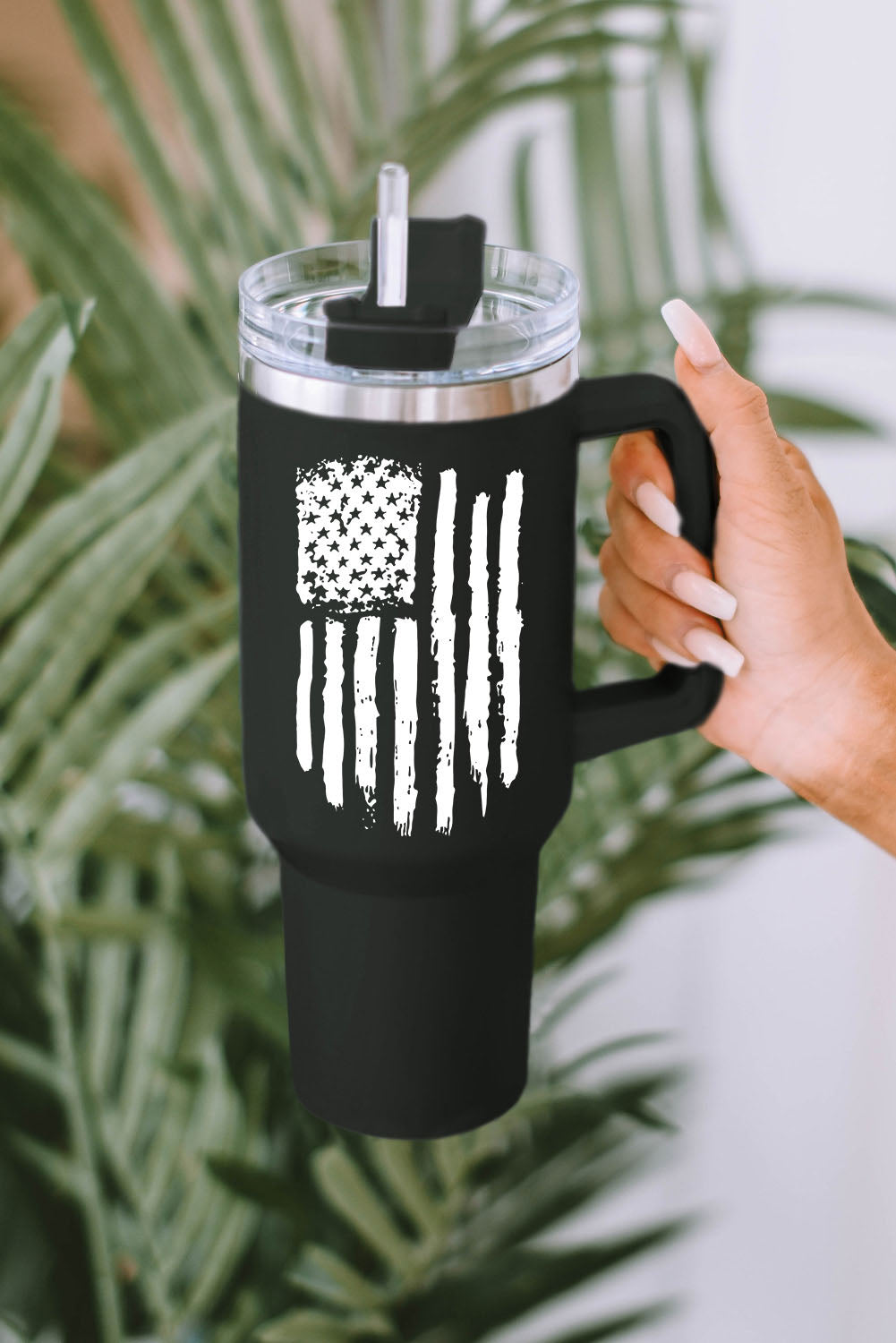 American Flag Print Stainless Steel Portable Cup with Handle 40oz