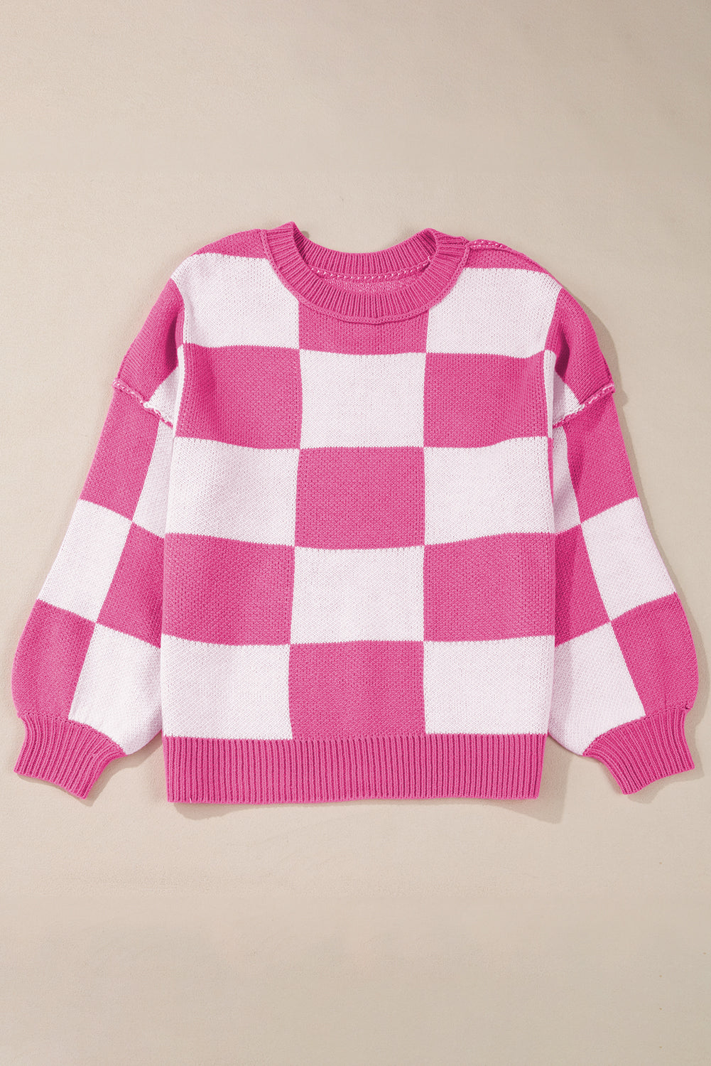 Orange Checkered Bishop Sleeve Sweater