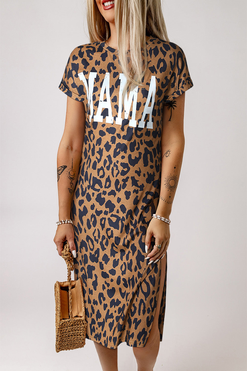 MAMA Letter Print Slit T-Shirt Dress