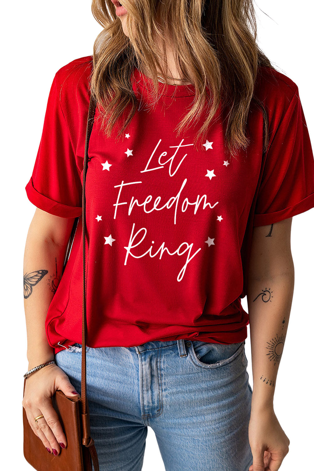 Let Freedom Ring Stars Print Short Sleeve T Shirt