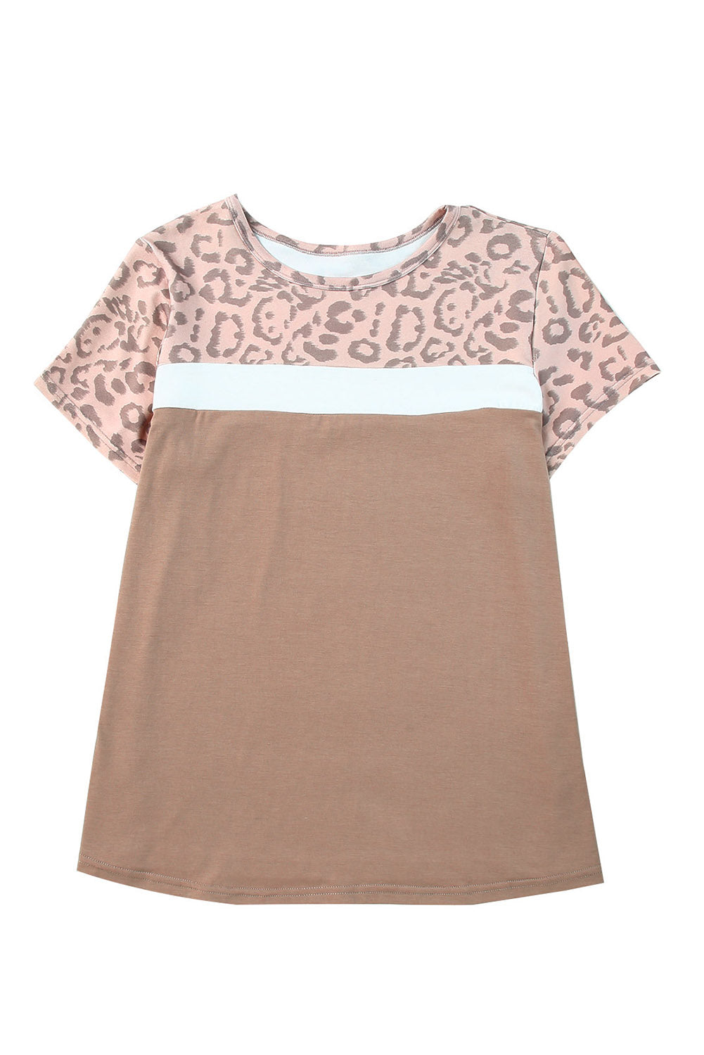 Khaki Leopard Yoke Color Block Plus Size Top